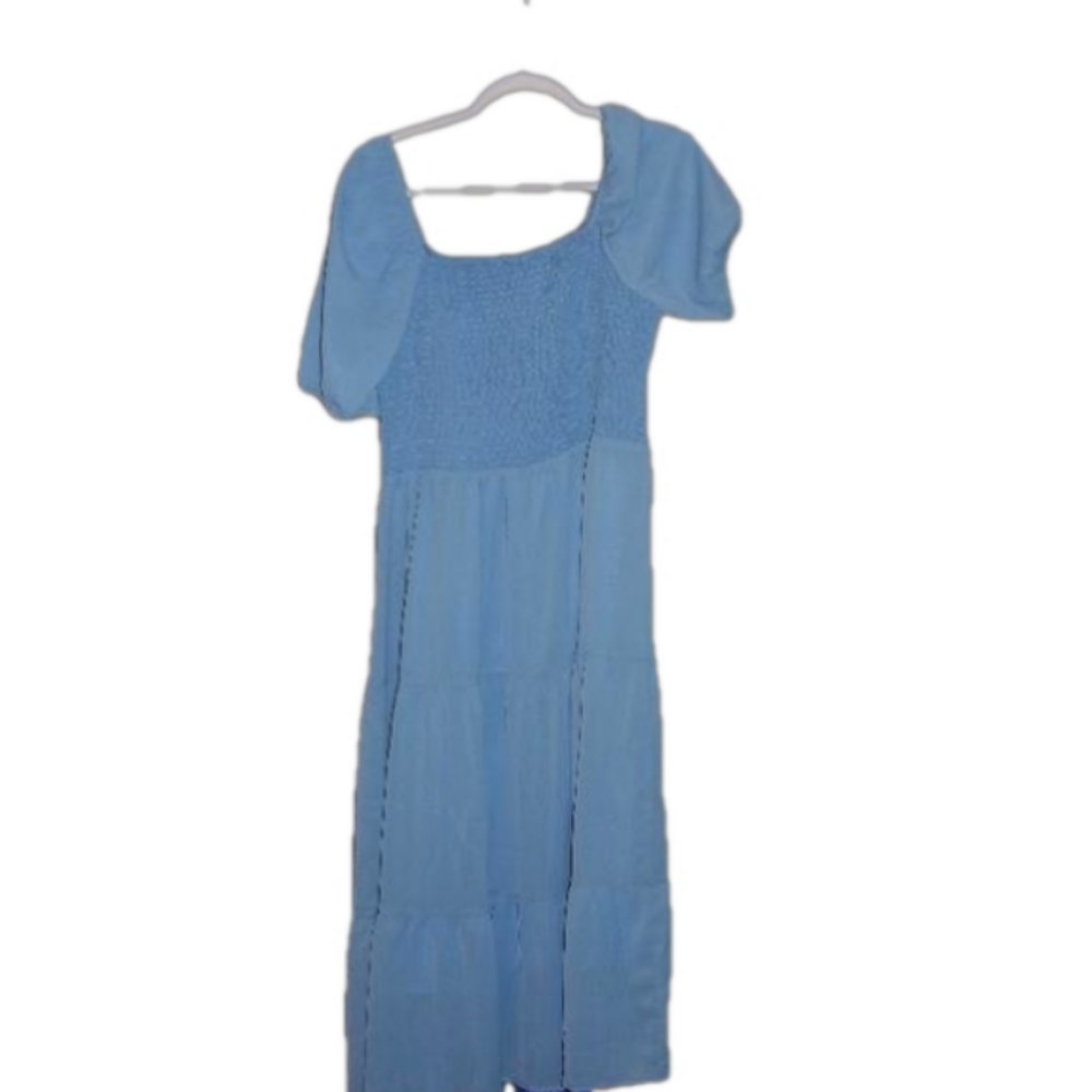 Dress annebouti blue ruffle short sleeve layered size large for women